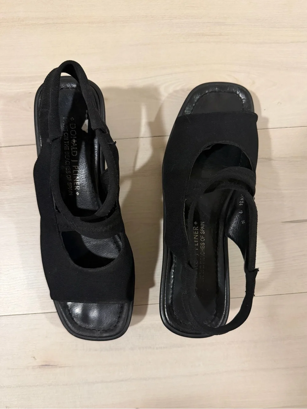 Women's Black Strappy Wedge Sandals